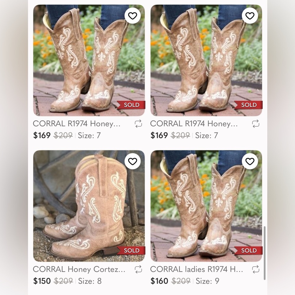 CORRAL Honey Cortez Ivory Scroll fleur de lis Cowboy Western Boots Womens 10 Tan - Picture 15 of 16